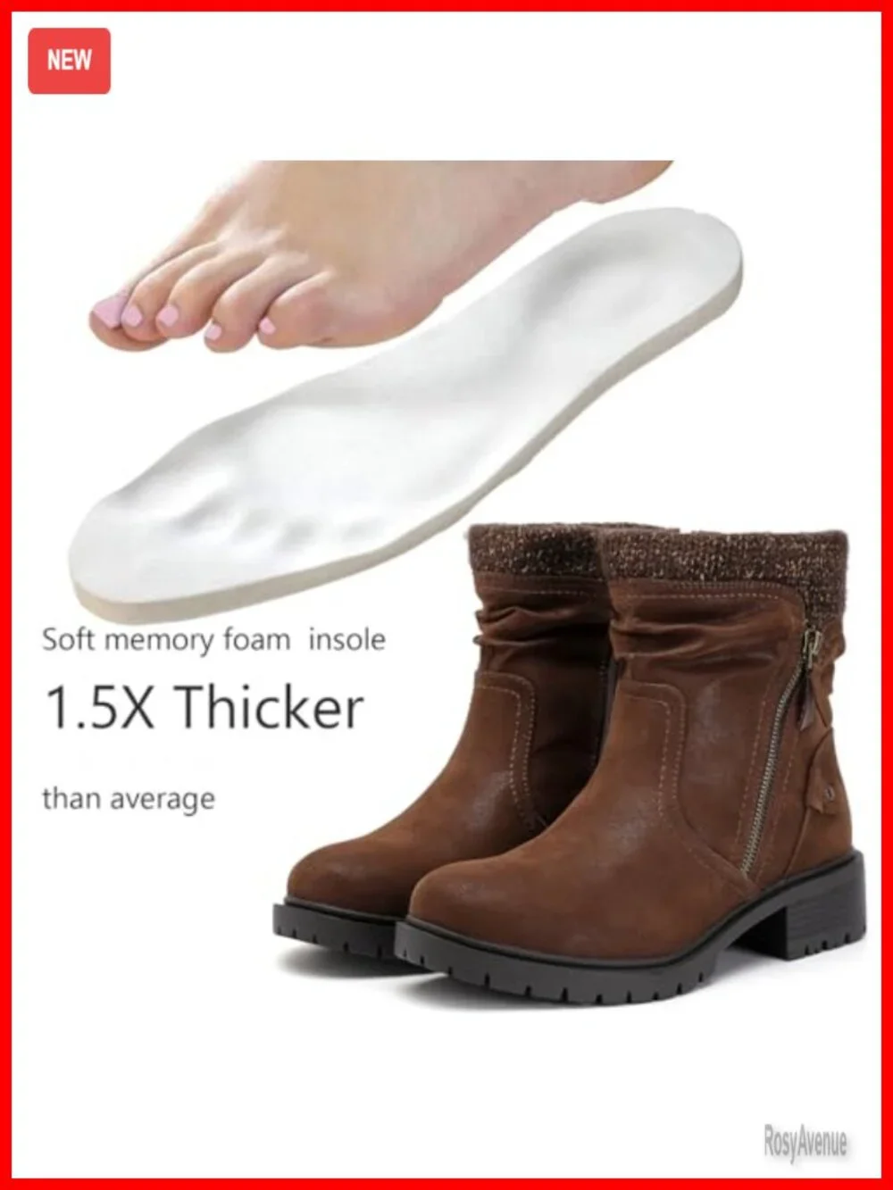 Wide Width Ankle Boots Low Heel Side Zipper Slouchy Mid Calf Booties
